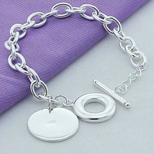Sterling Silver Disc Charm Cable Chain Bracelet